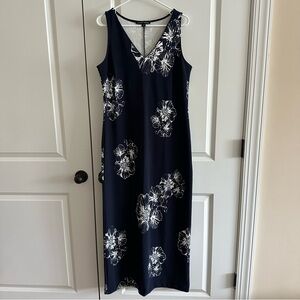Boston Proper Navy Floral Sleeveless Maxi Dress Size Medium